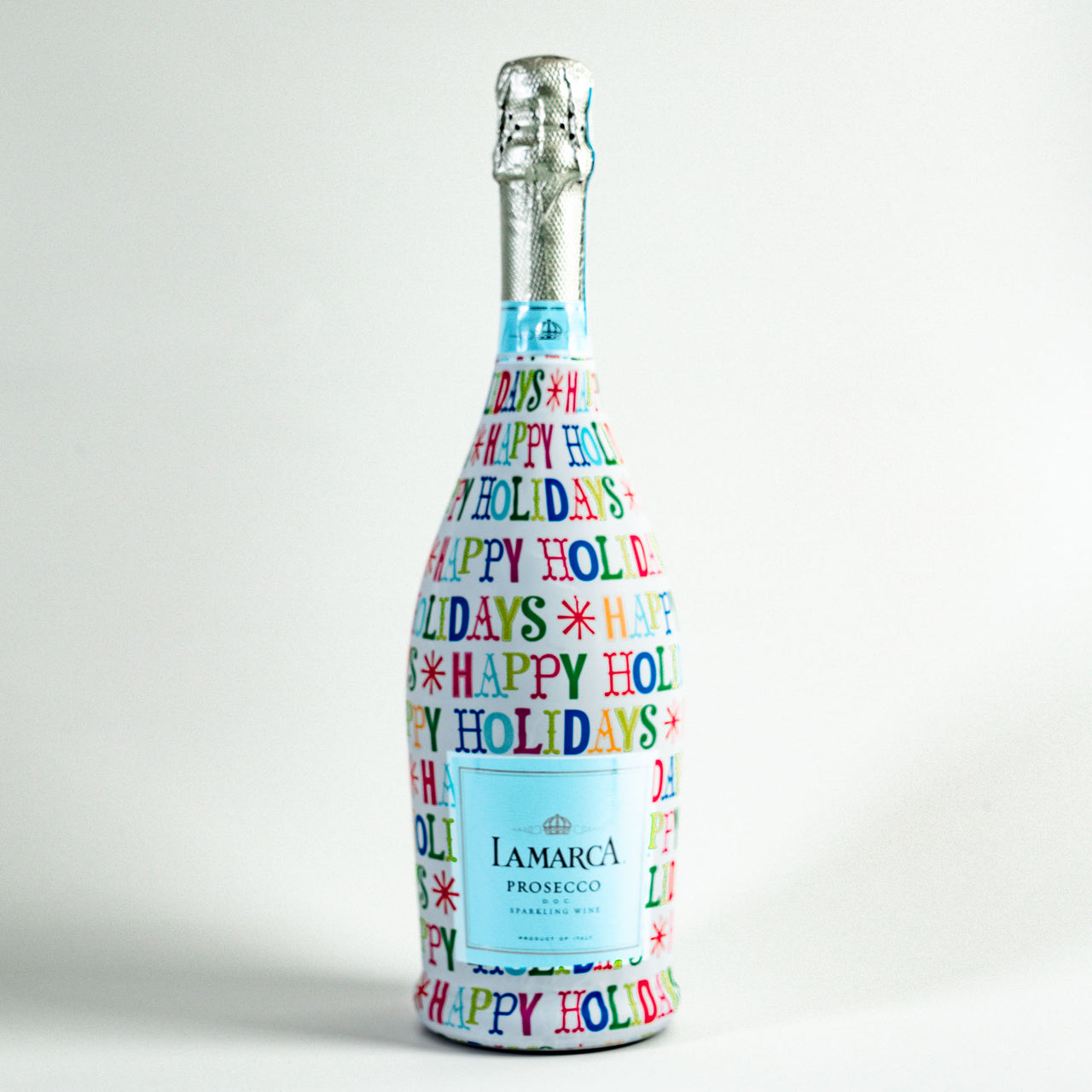 Happy Holidays Bottle Wrap on La Marca Prosecco