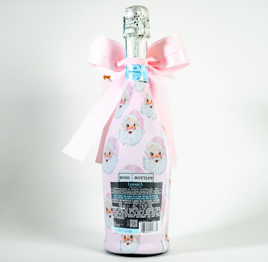 Beau Bottles Limited Edition Watercolor Pink Santa- Prosecco Collection