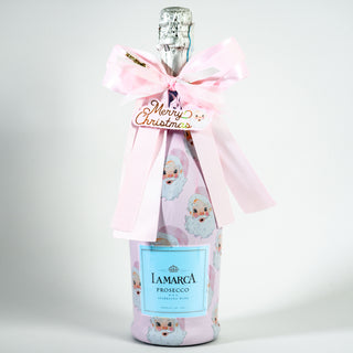 Beau Bottles X Wrapido!'s Limited Edition Watercolor Pink Santa Bottle Wrap and Bougie Bottle Bow™  Matching Set- Prosecco Collection