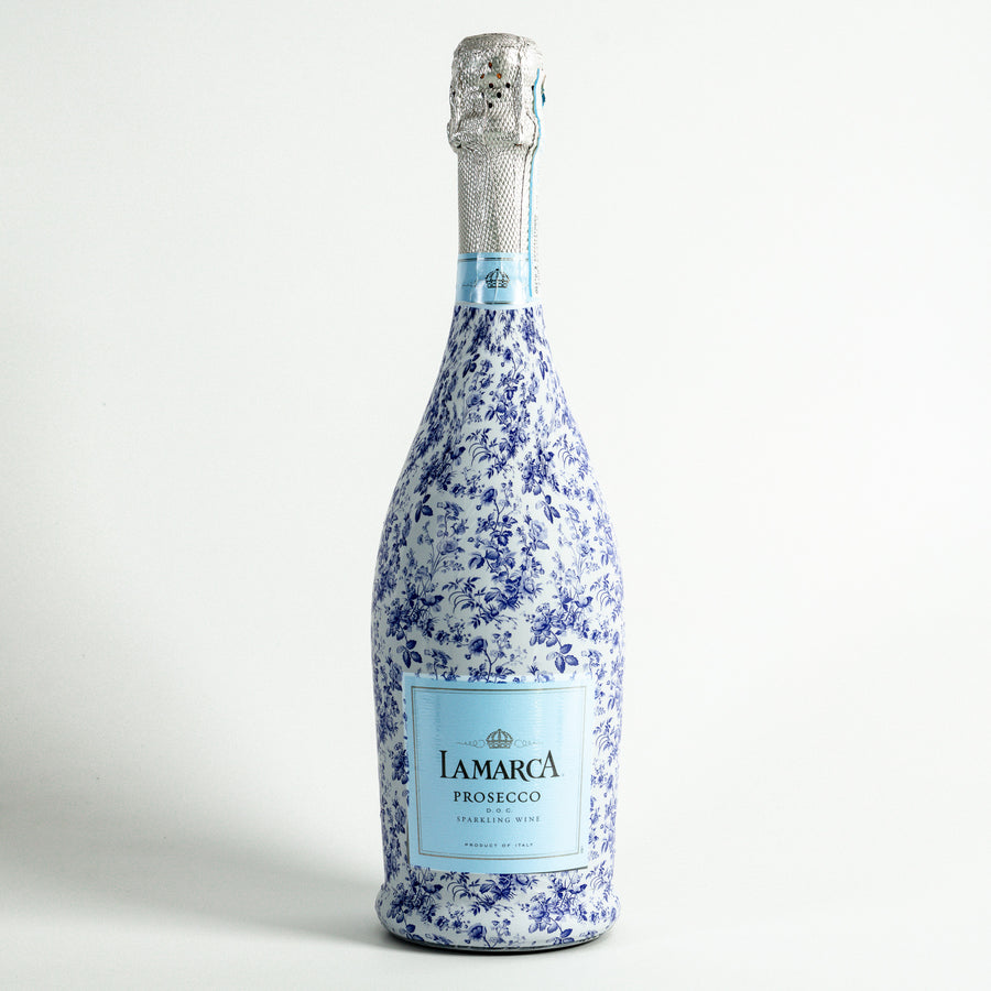 Blue Floral Bundle Bottle Wrap on La Marca Prosecco