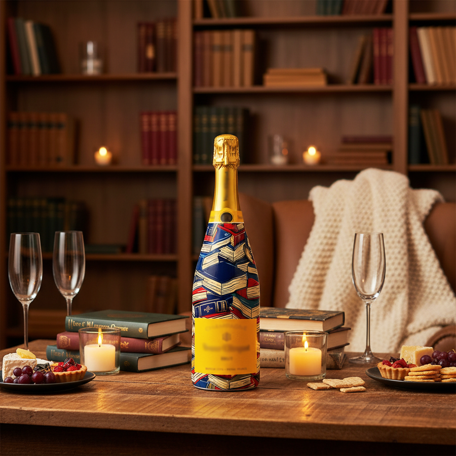 Library Bottle Wrap on Champagne Bottle