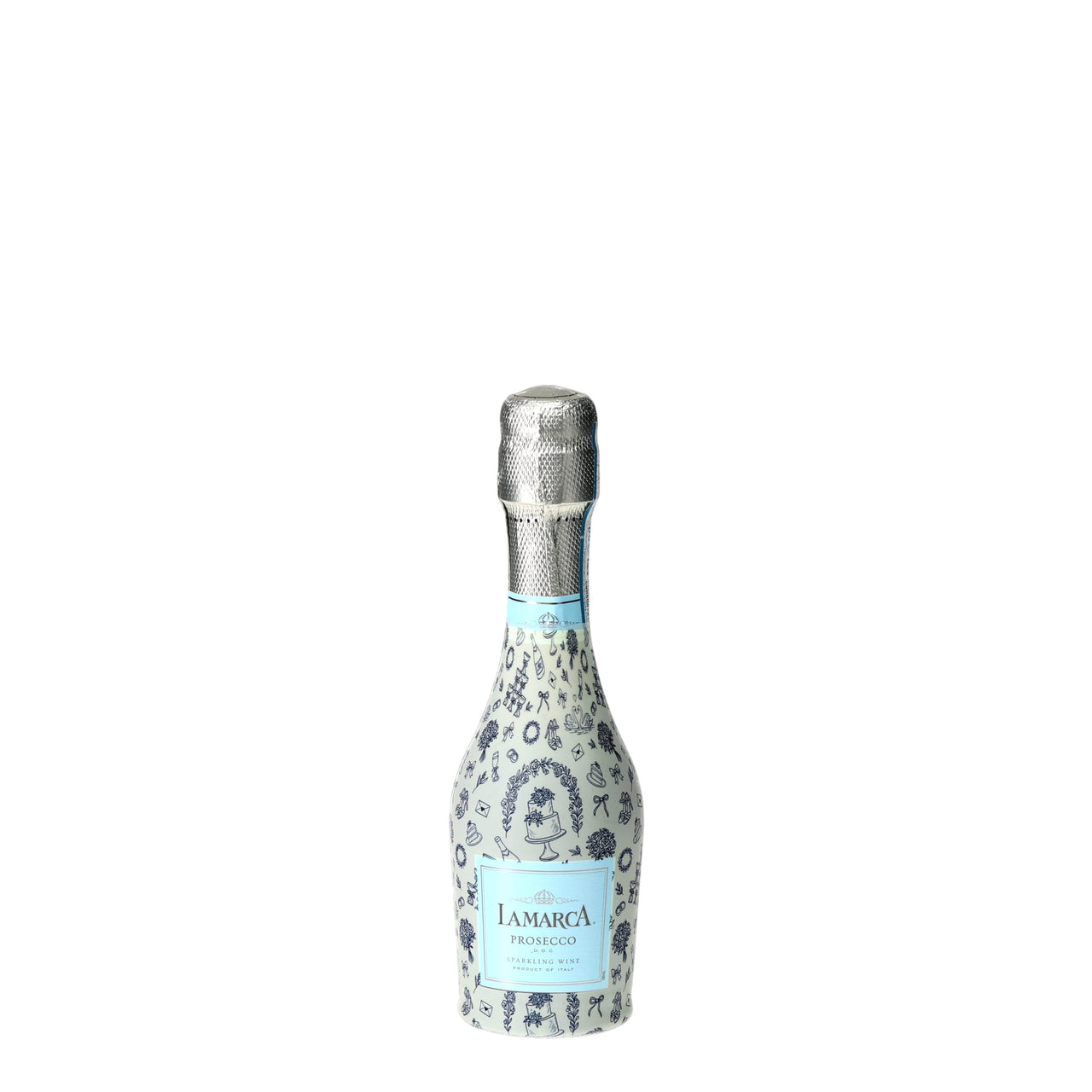 Beau Bottles Blue & Ivory WeddingToile- MINI Prosecco Collection - Set of 6 (Wraps Only)