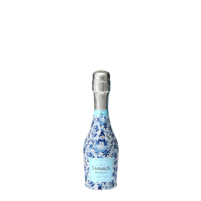 Blue & White Snowman Mini Prosecco Wraps (Set of 3) — 360 view