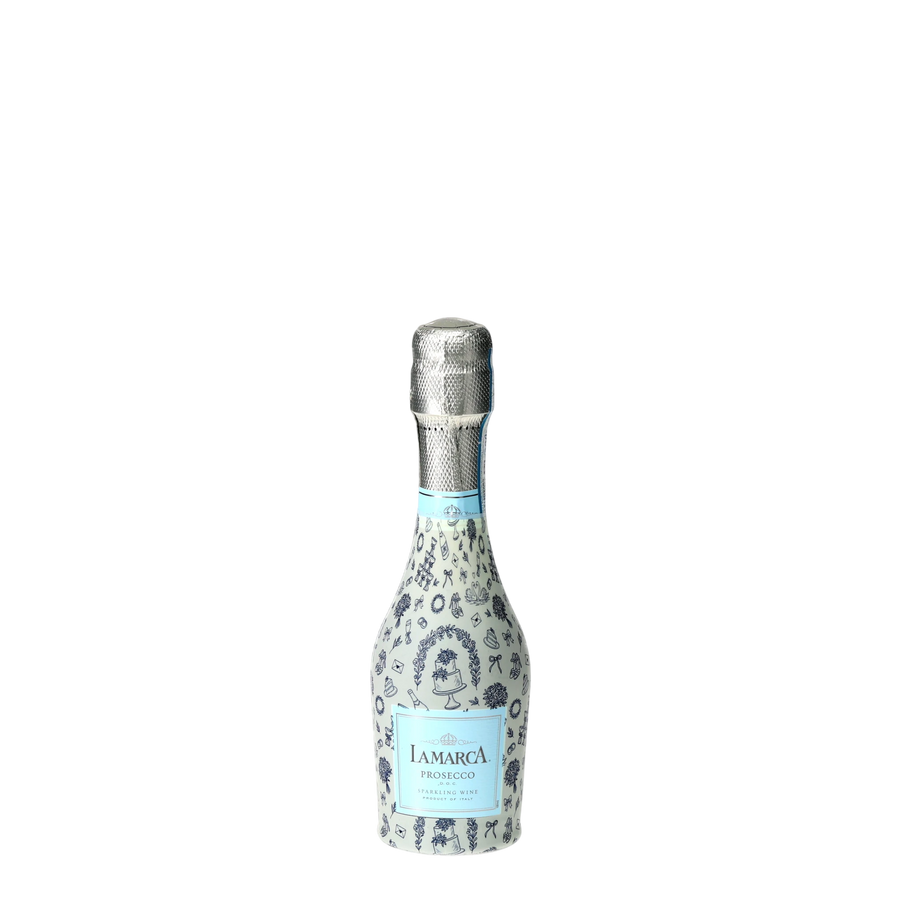 Beau Bottles Blue & Ivory WeddingToile- MINI Prosecco Collection - Set of 6 (Wraps Only) — 360 view