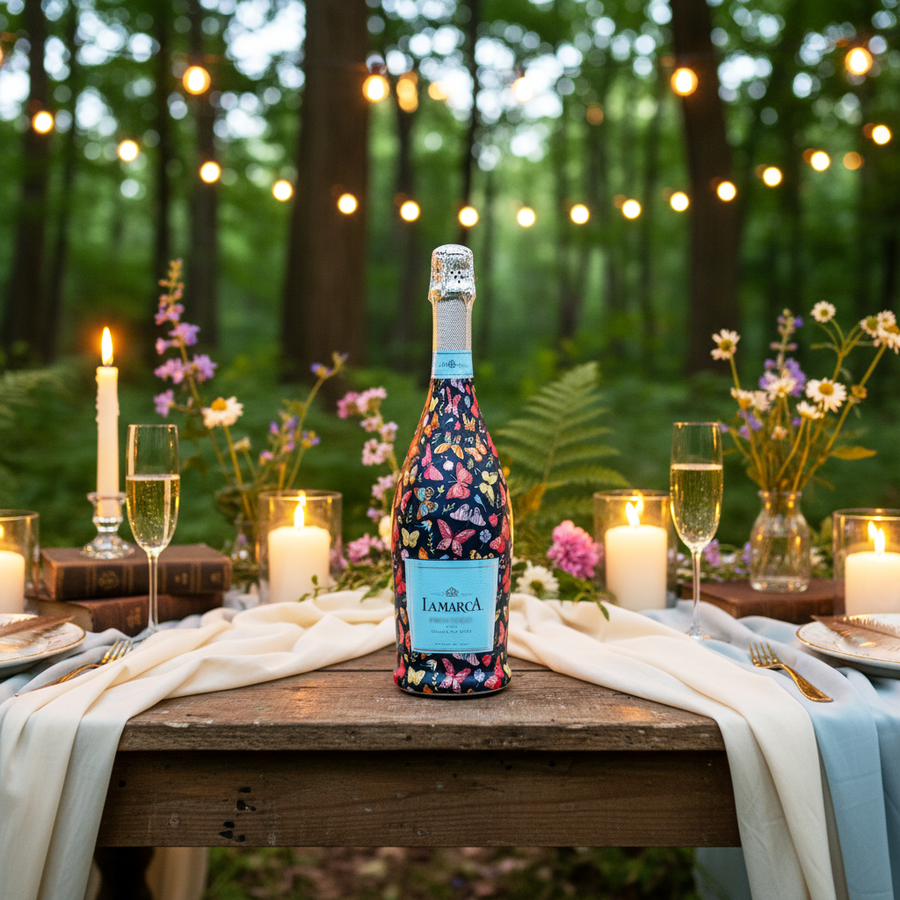Midnight Butterfly Garden Bottle Wrap on La Marca Prosecco