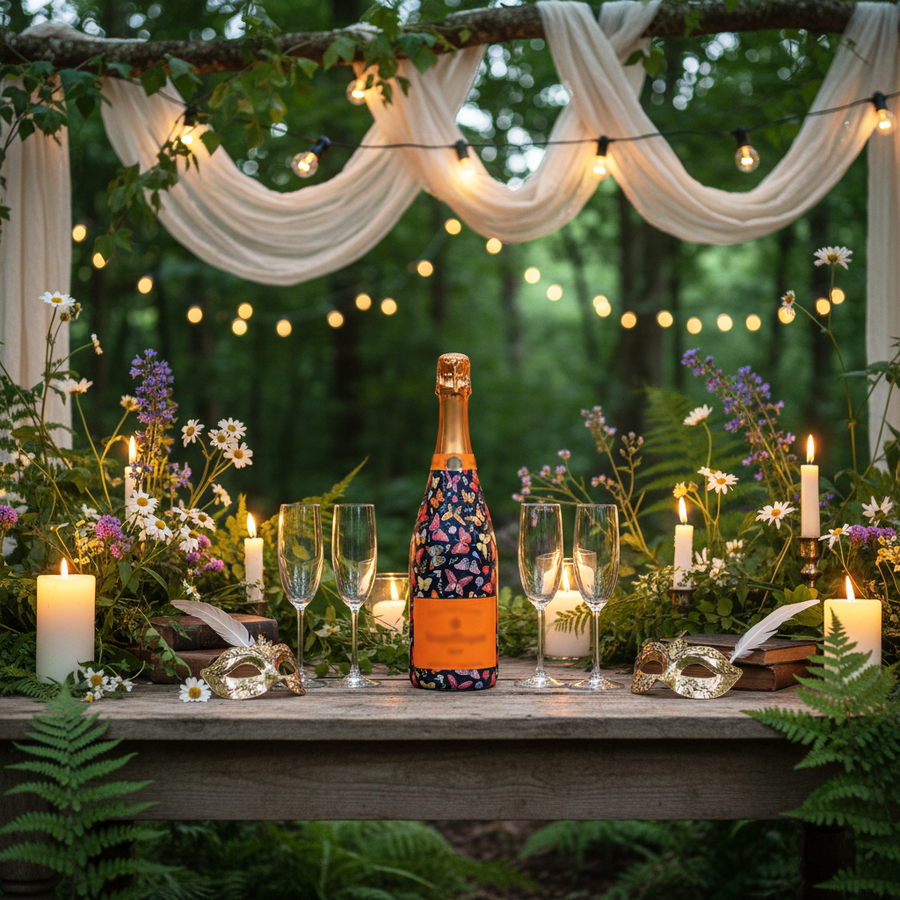 Midnight Butterfly Garden Bottle Wrap on Champagne Bottle