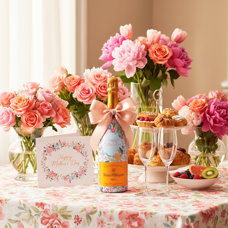 Mother's Day Meadows Bottle Wrap on Champagne Bottle