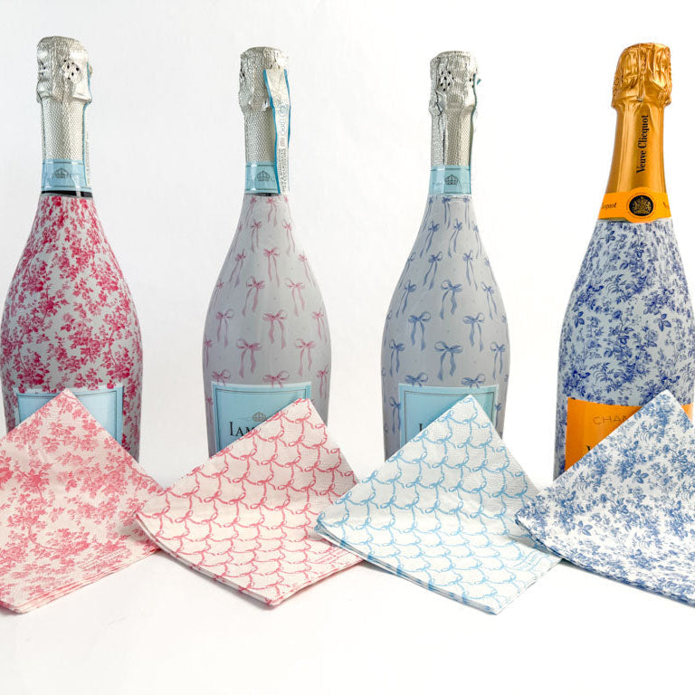 Beau Bottles Blue Floral Matching Cocktail Napkins