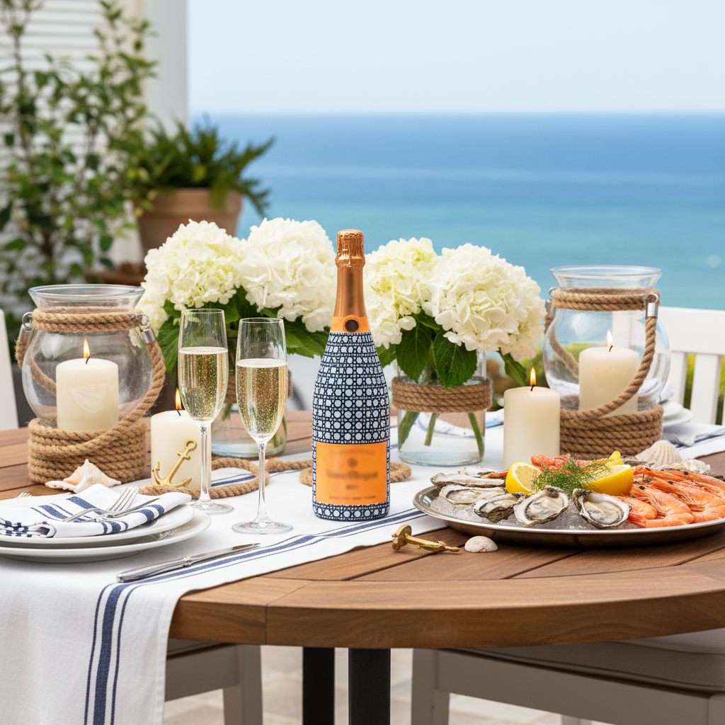 Navy and White Cane – Champagne Collection Bottle Wrap on Champagne Bottle