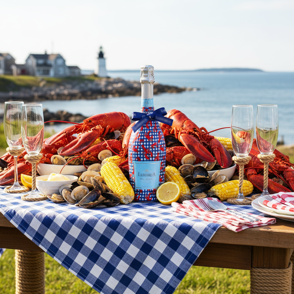 New England Lobster Party Bottle Wrap on La Marca Prosecco
