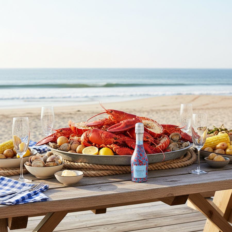 New England Lobster Party Mini Bottle Wrap Set on Mini La Marca Prosecco