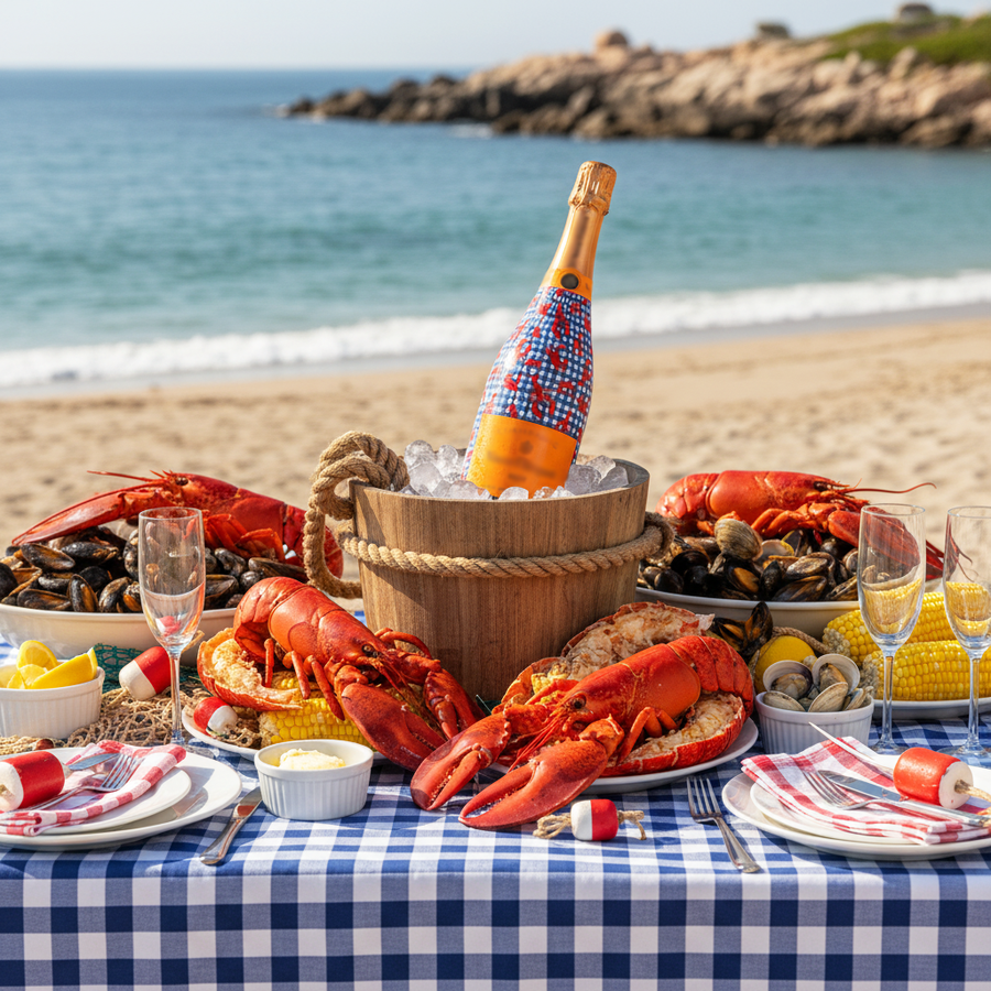 New England Lobster Party Bottle Wrap on Champagne Bottle