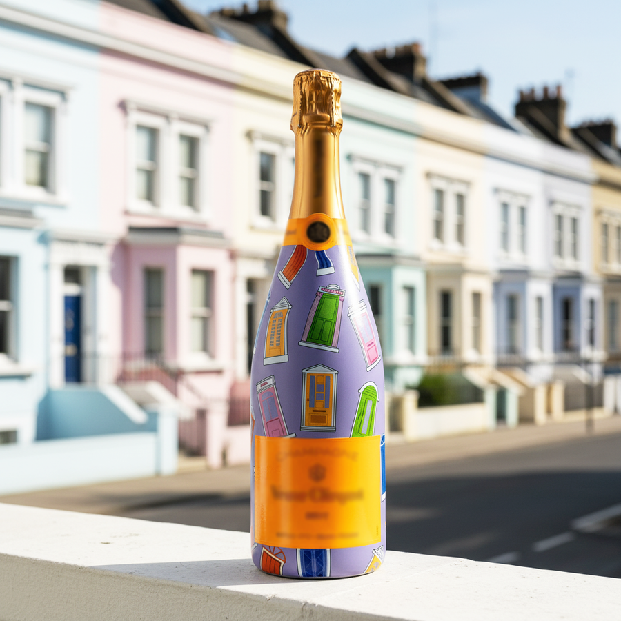 Notting Hill Doors Bottle Wrap on Champagne Bottle