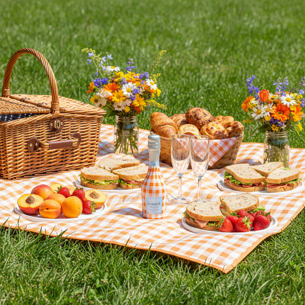 Orange and White Gingham Mini Bottle Wrap Set on Mini La Marca Prosecco