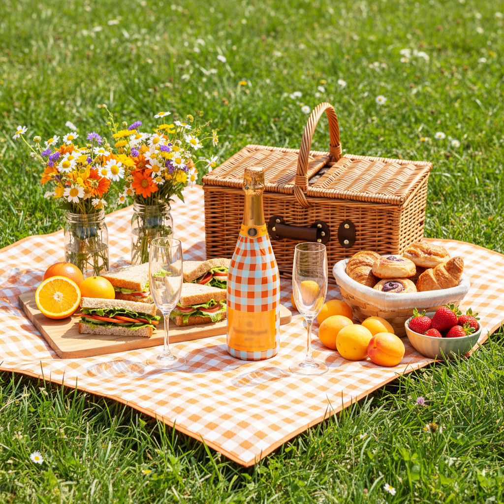 Orange and White Gingham – Champagne Collection Bottle Wrap on Champagne Bottle