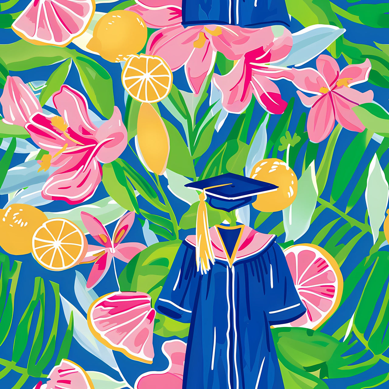 Floral Graduation Bottle Wrap on Champagne Bottle