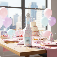 Thumbnail for Pastel Birthday Party Hats Prosecco Bottle Wrap bottle wrap on a La Marca prosecco bottle (view 2)