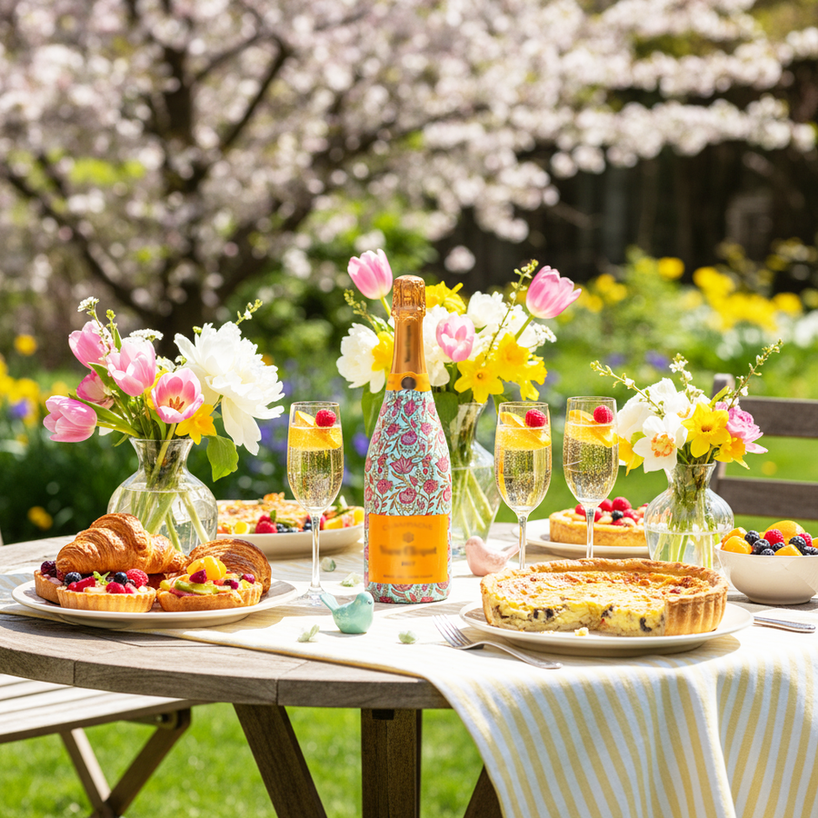 Pastel Spring Bloom Bottle Wrap on Champagne Bottle