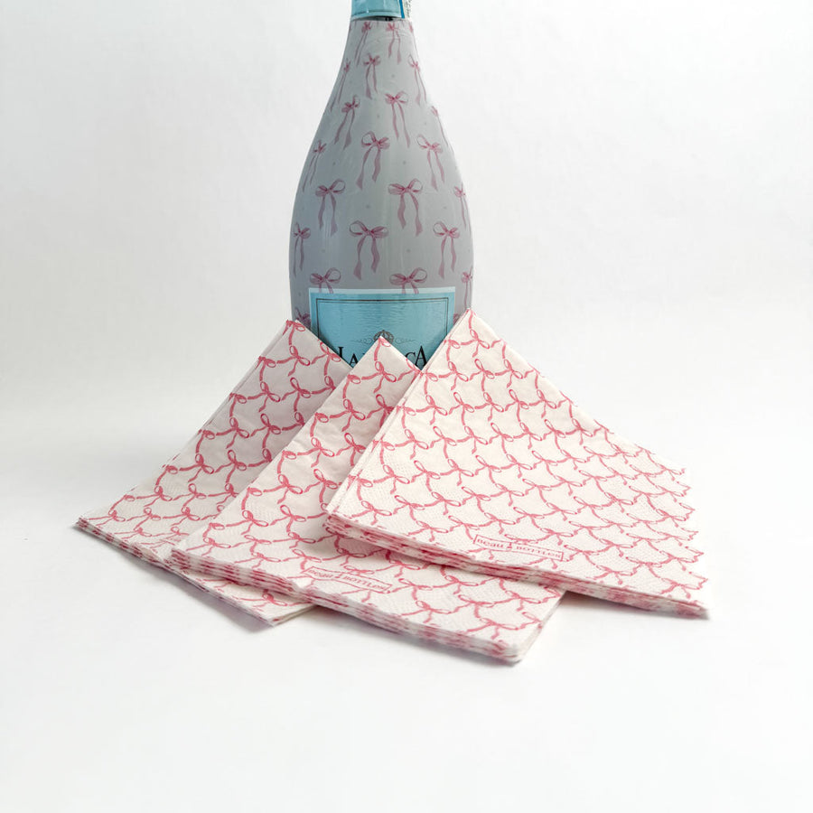 Beau Bottles Pink Bow Matching Cocktail Napkins