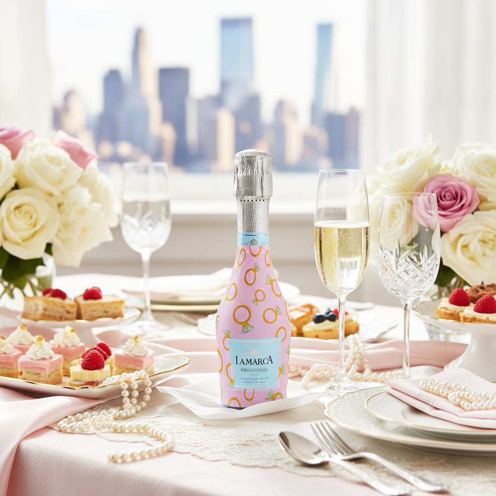 Pink Engagement Ring Mini Bottle Wrap Set on Mini La Marca Prosecco