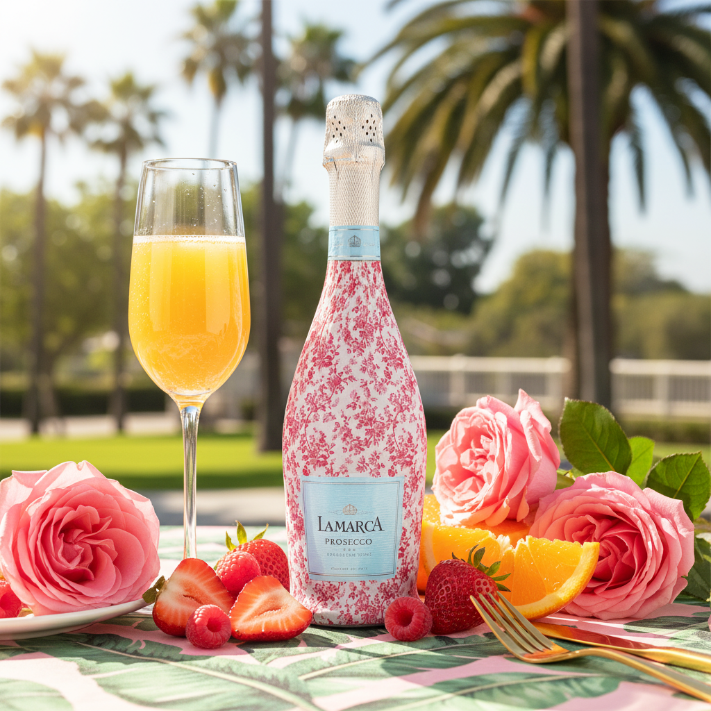Grandmillenial Pink Floral Bottle Wrap on La Marca Prosecco