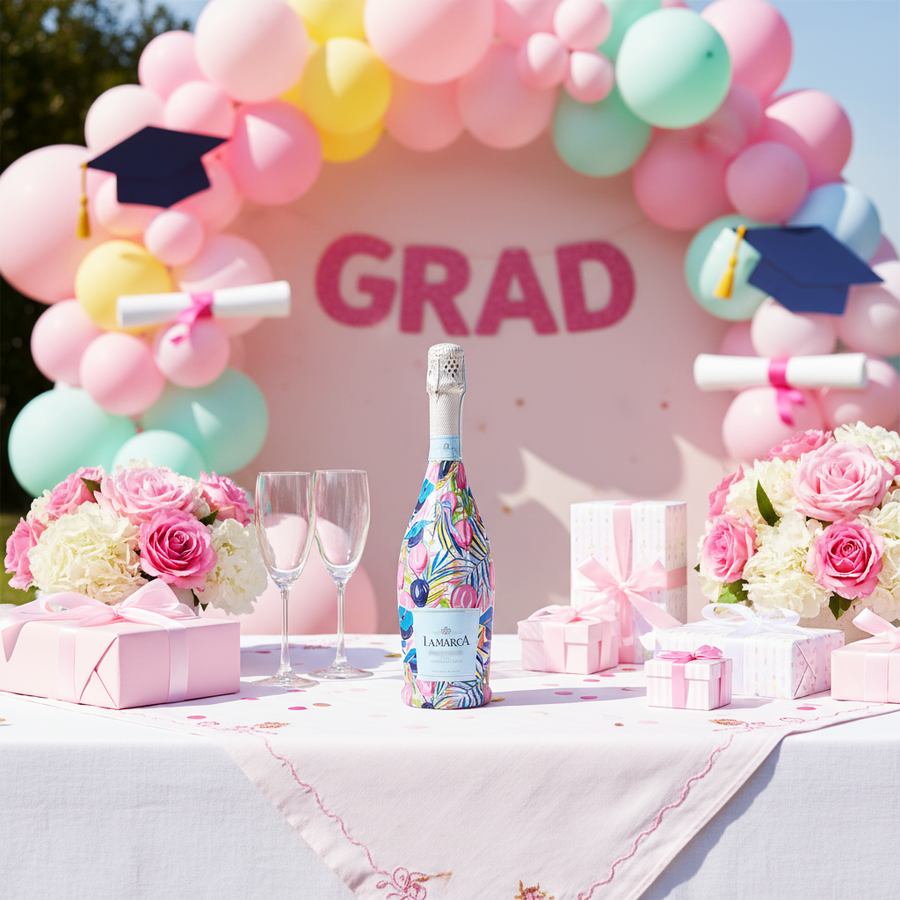 Pink Graduation Bottle Wrap on La Marca Prosecco