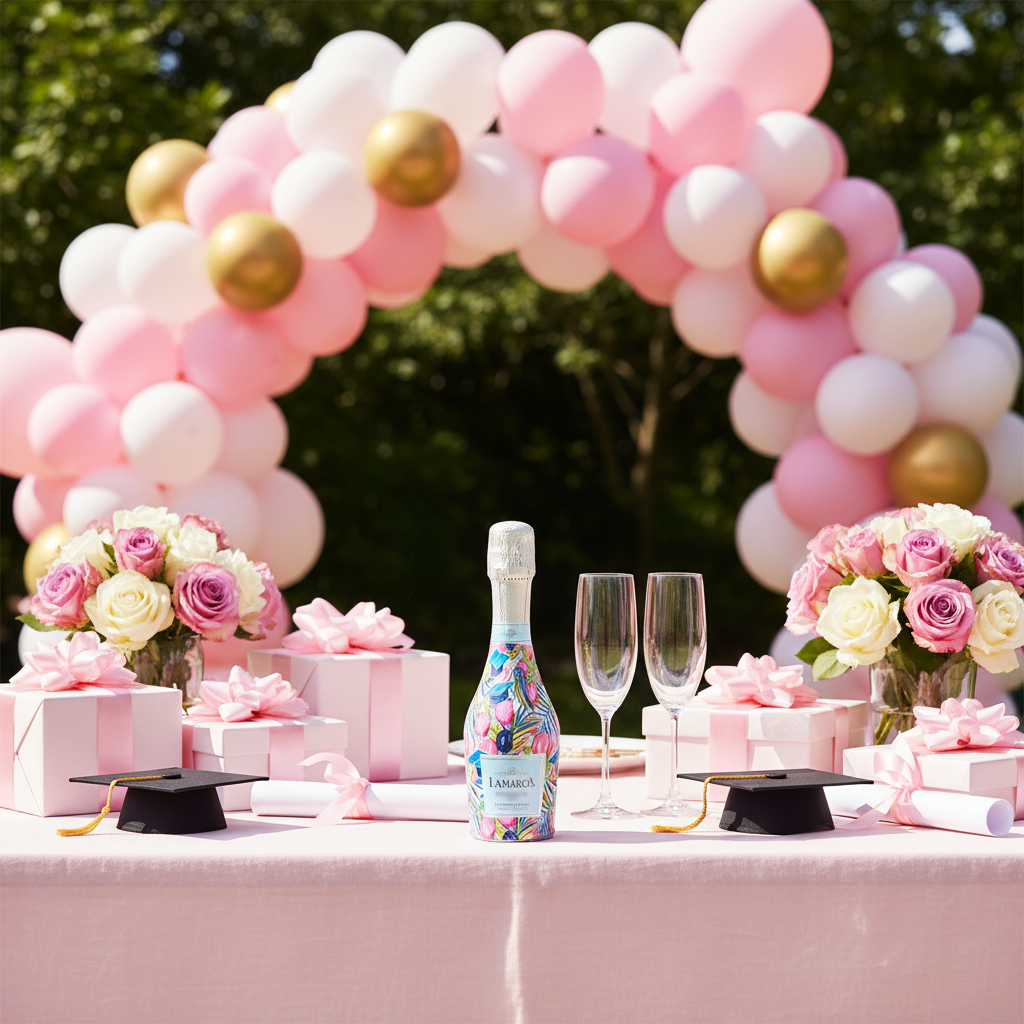 Pink Graduation Mini Bottle Wrap Set on Mini La Marca Prosecco