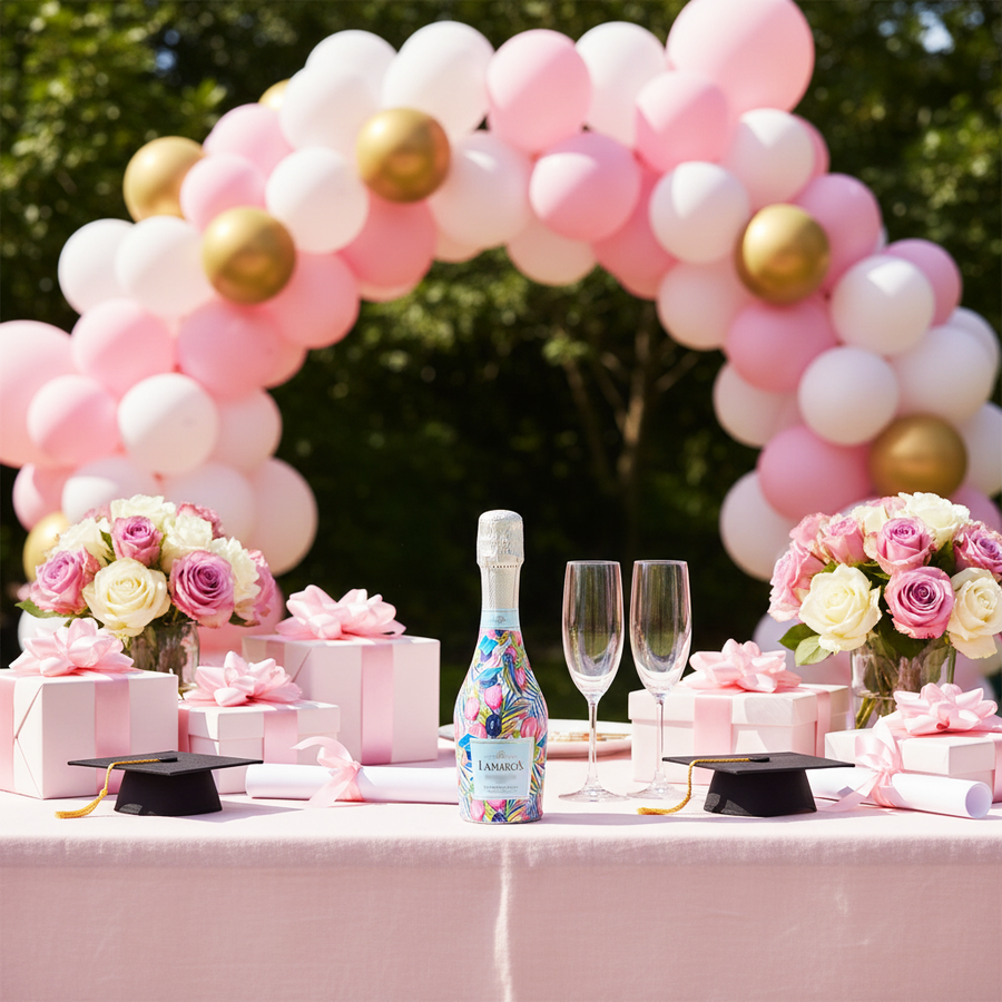 Pink Graduation Mini Bottle Wrap Set on Mini La Marca Prosecco