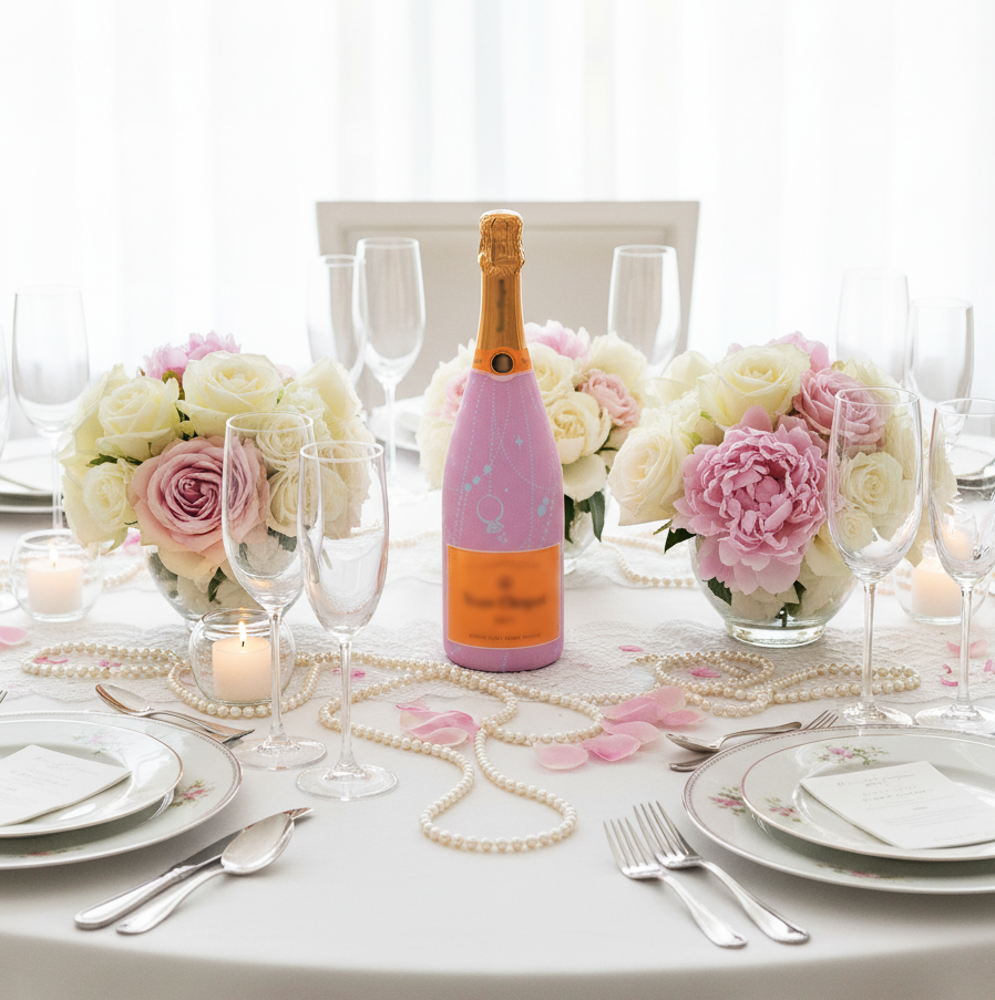 Pink Pearls and Prosecco Bottle Wrap on Champagne Bottle