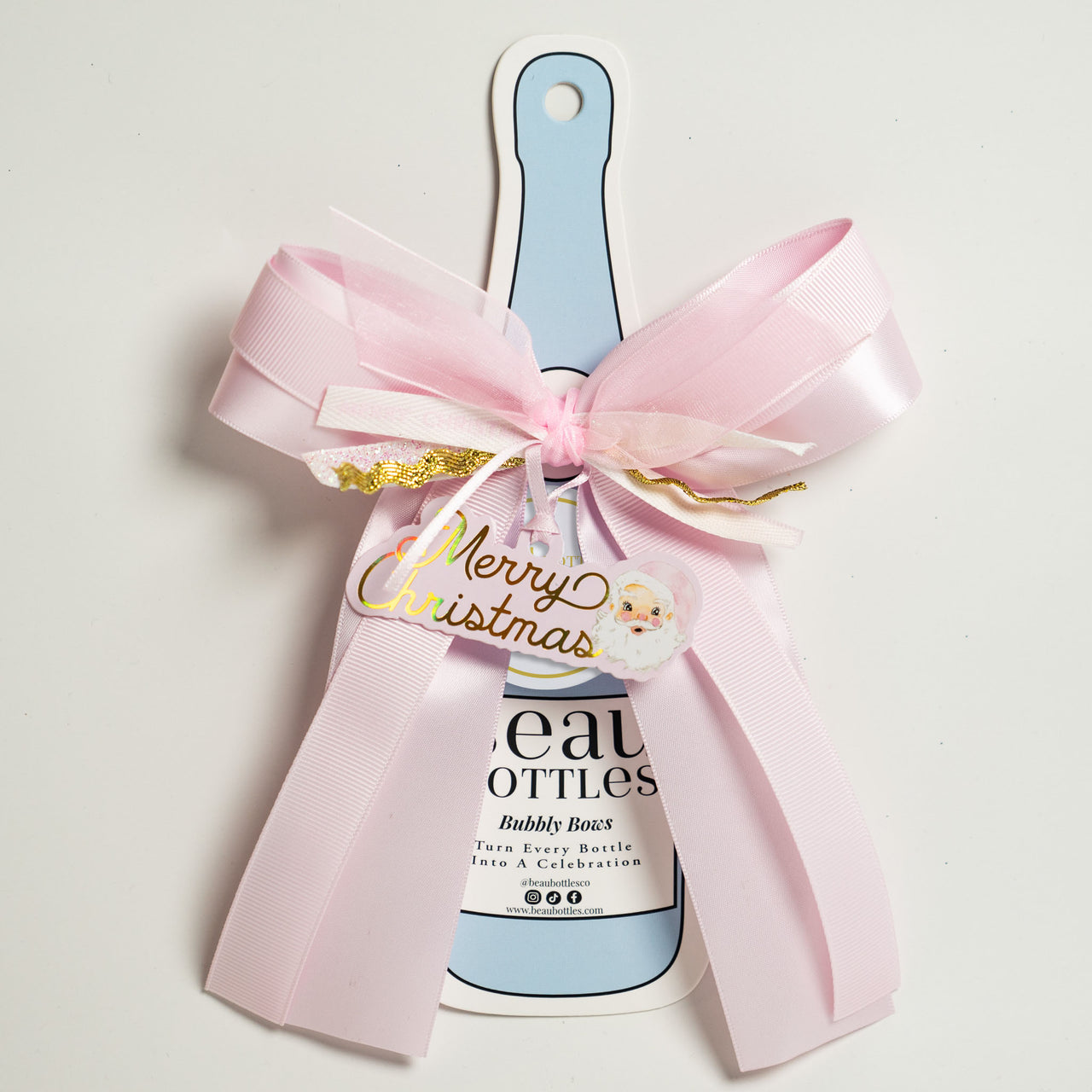 Wrapido Watercolor Pink Santa Bottle Wrap & Bougie Bow Matching Set on La Marca Prosecco