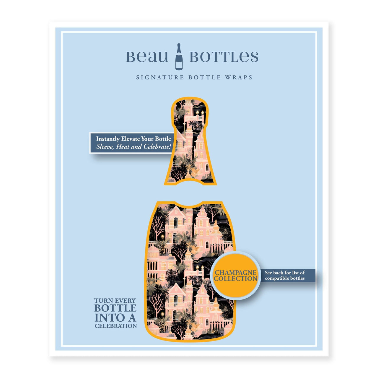 Preppy Halloween Haunted House Bottle Wrap on Champagne Bottle