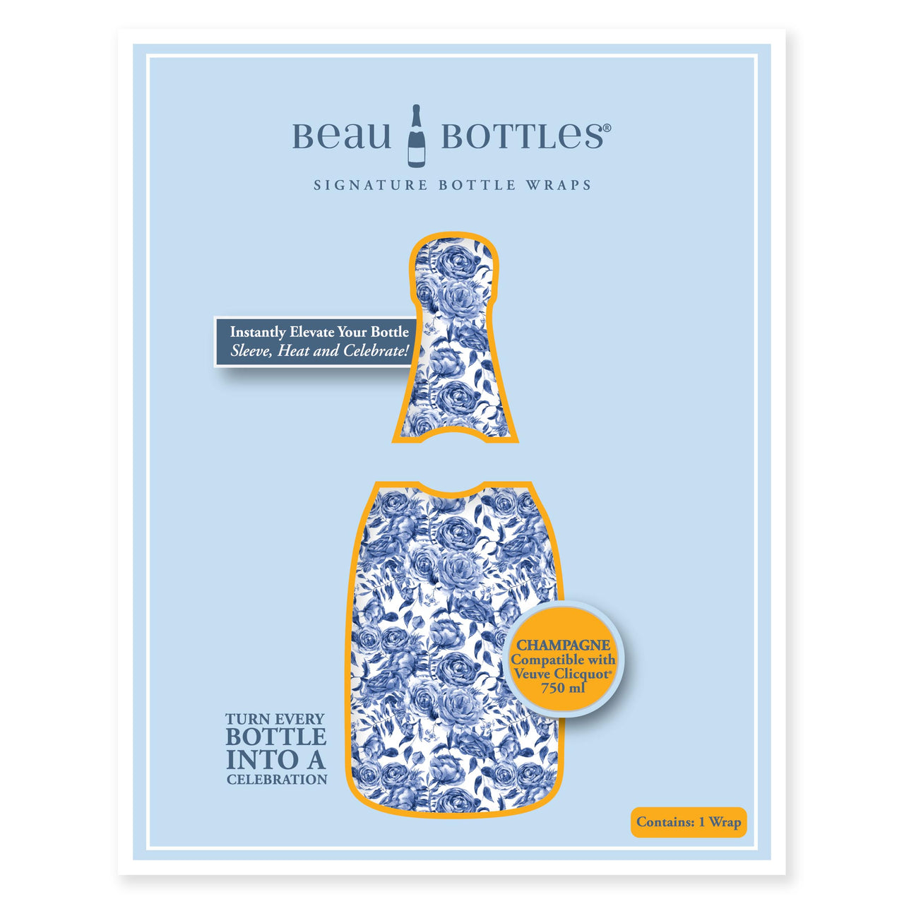 Beau Bottles Blue Porcelain Roses- Champagne Collection