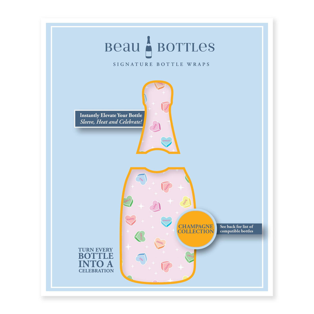 Limited Edition Conversation Hearts Bottle Wrap on Champagne Bottle