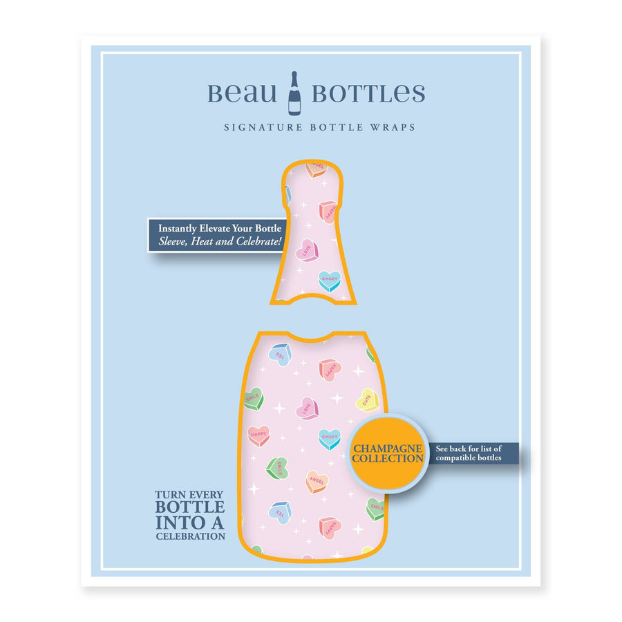 Limited Edition Conversation Hearts Bottle Wrap on Champagne Bottle