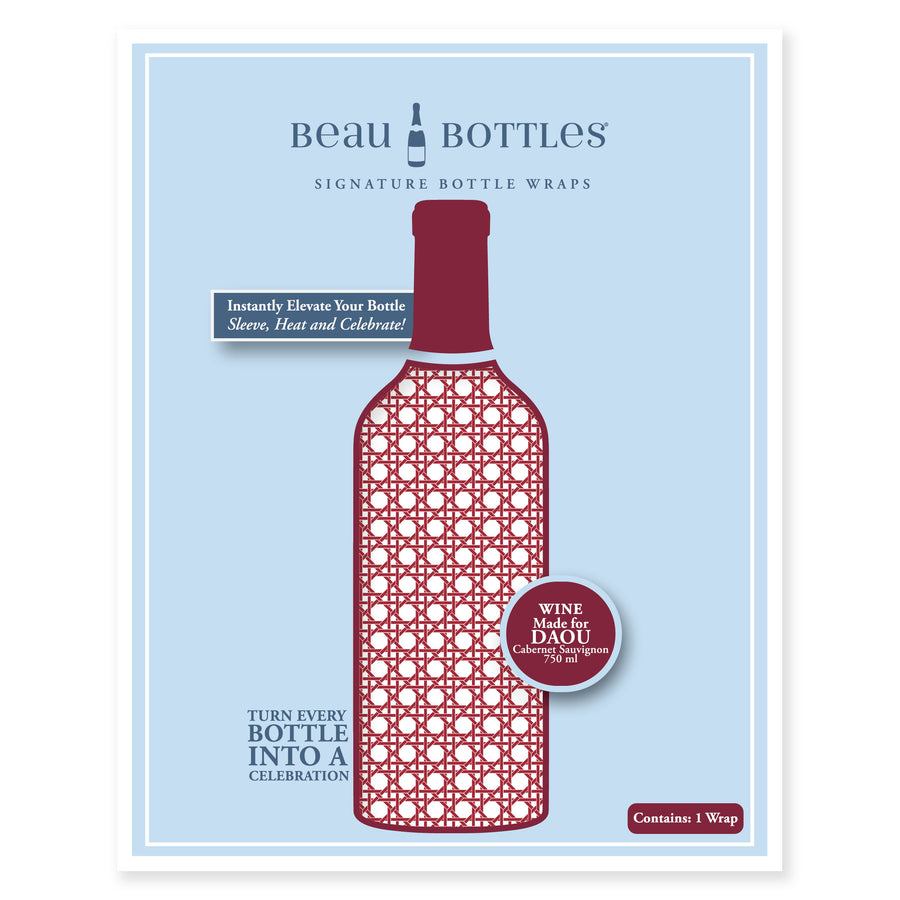 Deep Red and White Cane Bottle Wrap on DAOU Wine