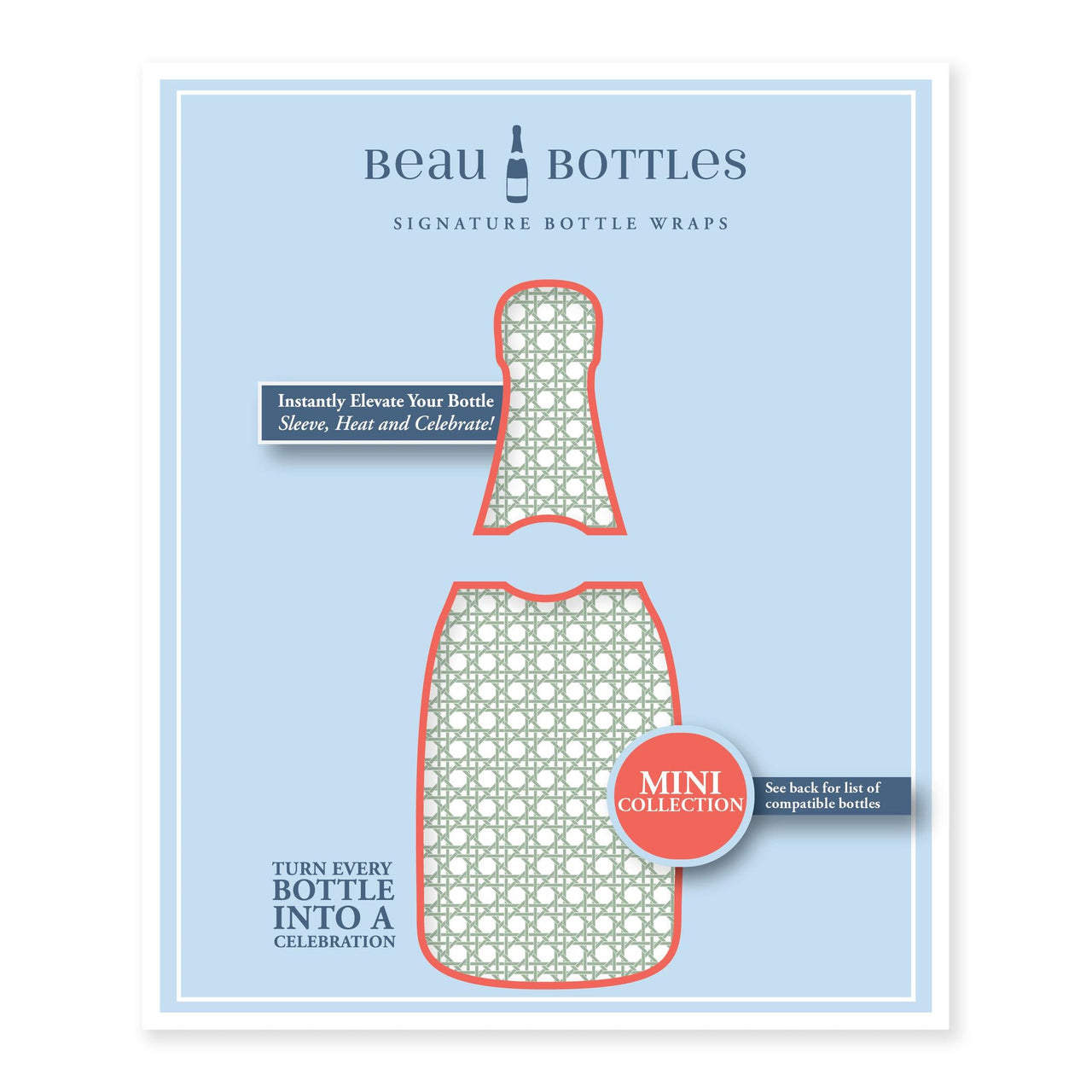 Sage and White Cane Mini Bottle Wrap Set on Mini La Marca Prosecco
