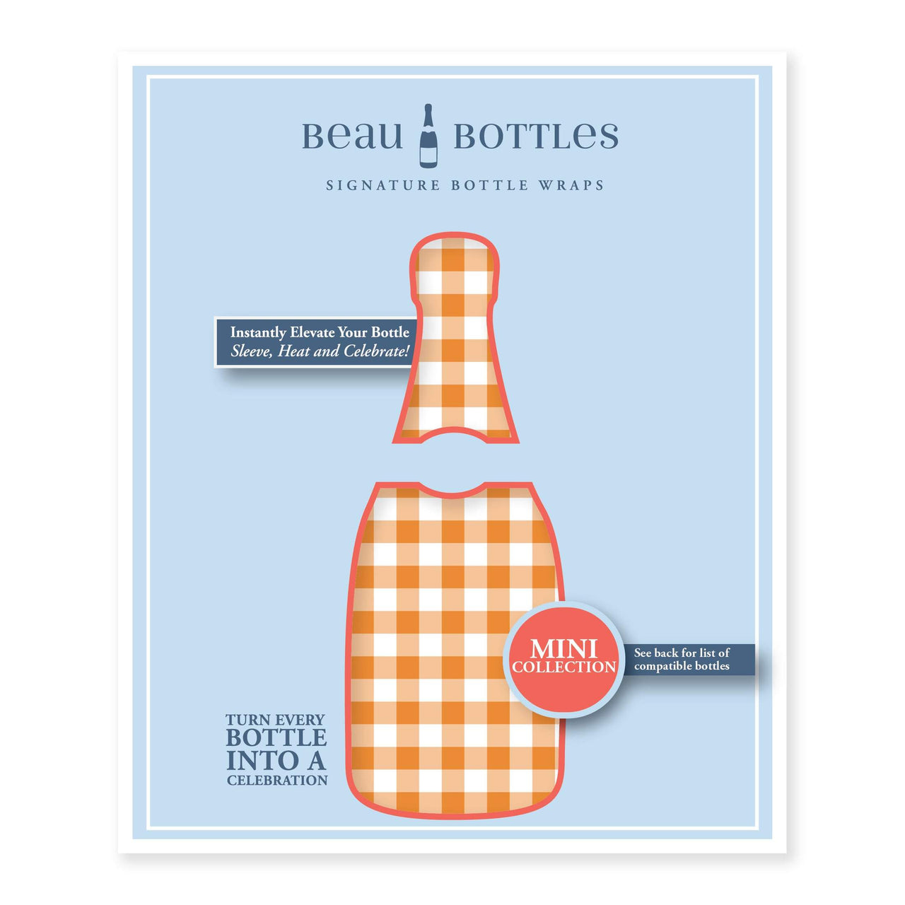Orange and White Gingham Mini Bottle Wrap Set on Mini La Marca Prosecco