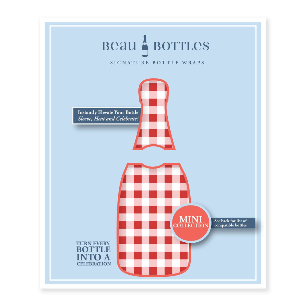Red and White Gingham Mini Bottle Wrap Set on Mini La Marca Prosecco