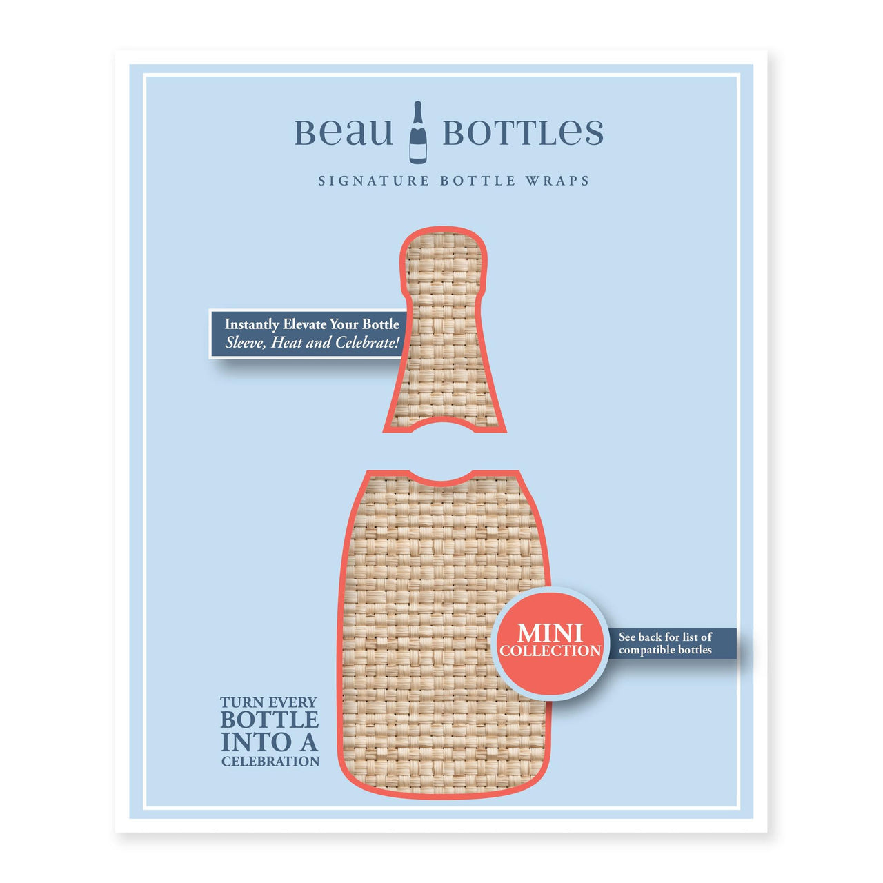 Honey Rattan Weave Mini Bottle Wrap Set on Mini La Marca Prosecco