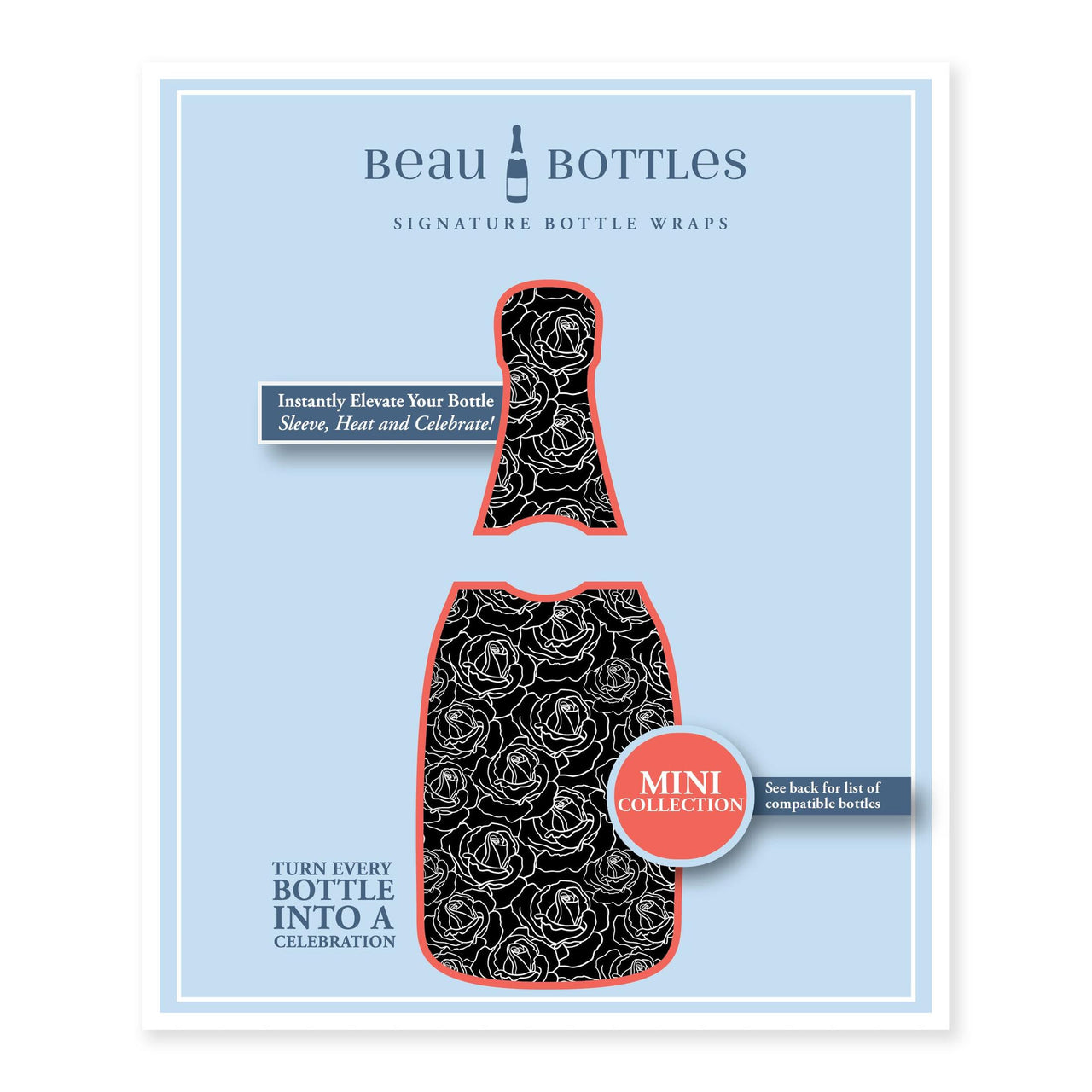 Black and White Roses Mini Bottle Wrap Set on Mini La Marca Prosecco