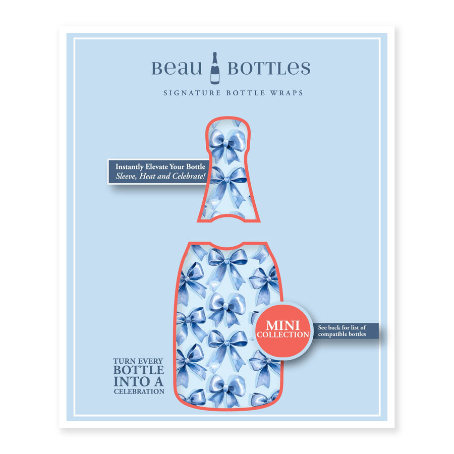Beau Bottles Blue Satin Bows -MINI Prosecco Collection - Six Pack