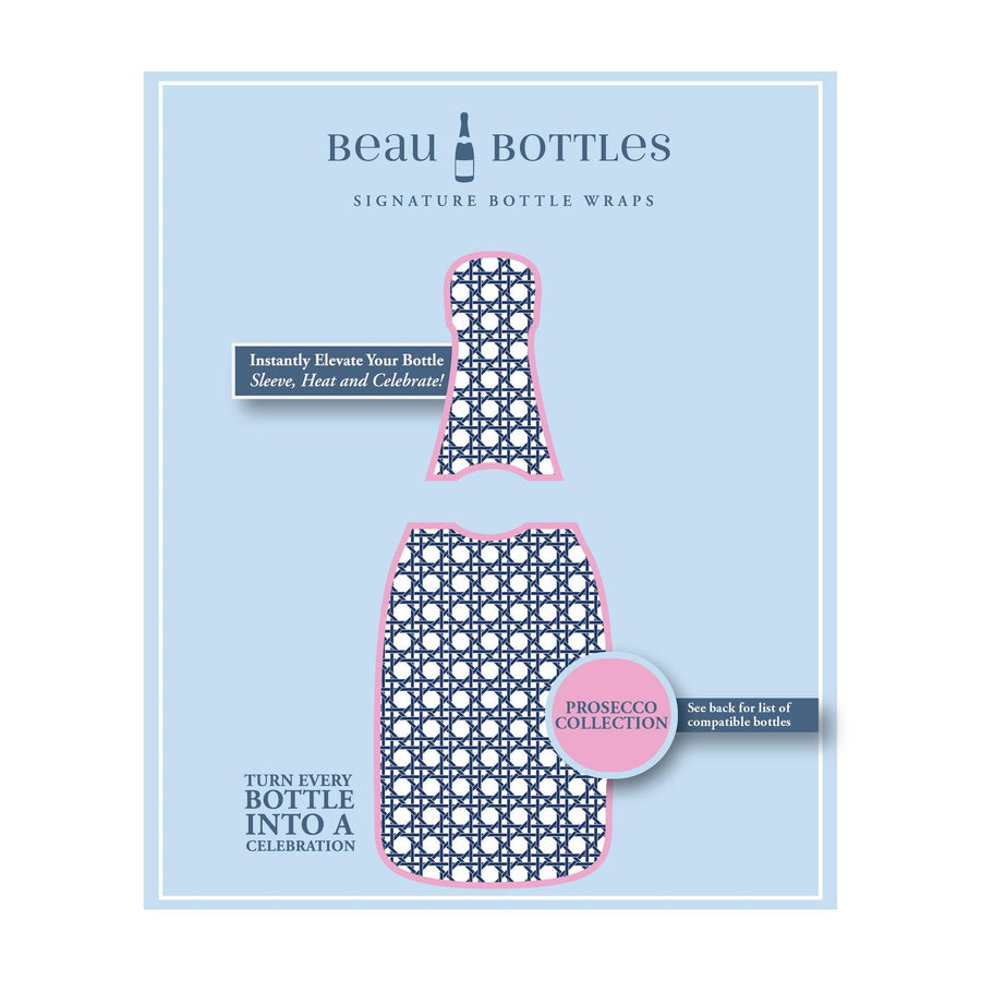 Navy and White Cane Bottle Wrap on La Marca Prosecco