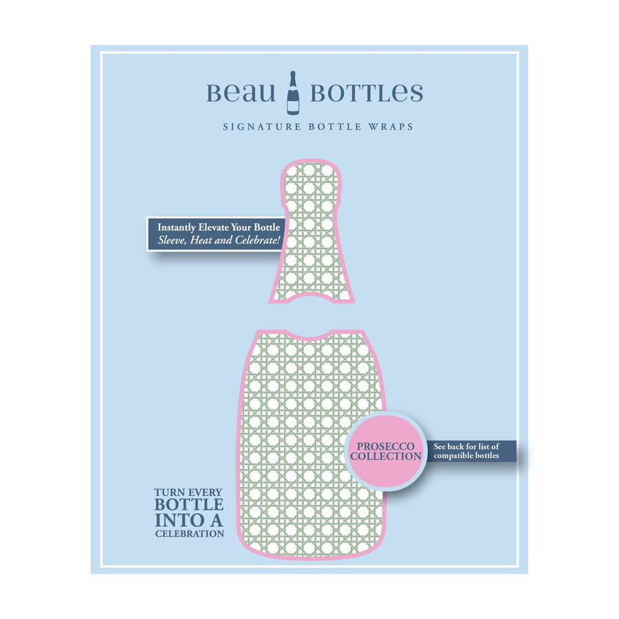Sage and White Cane Bottle Wrap on La Marca Prosecco