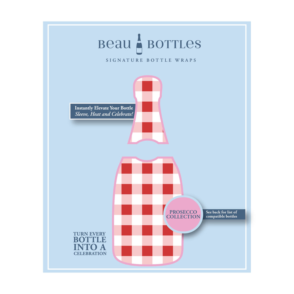 Red and White Gingham Bottle Wrap on La Marca Prosecco