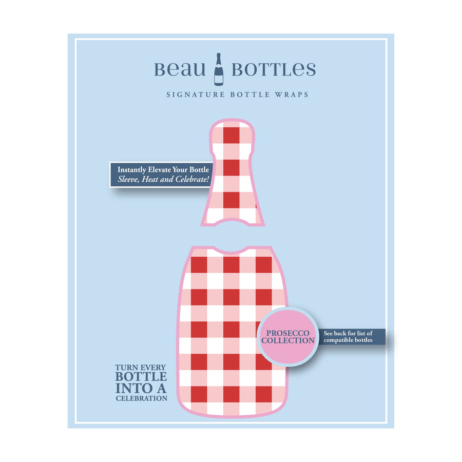 Red and White Gingham Bottle Wrap on La Marca Prosecco
