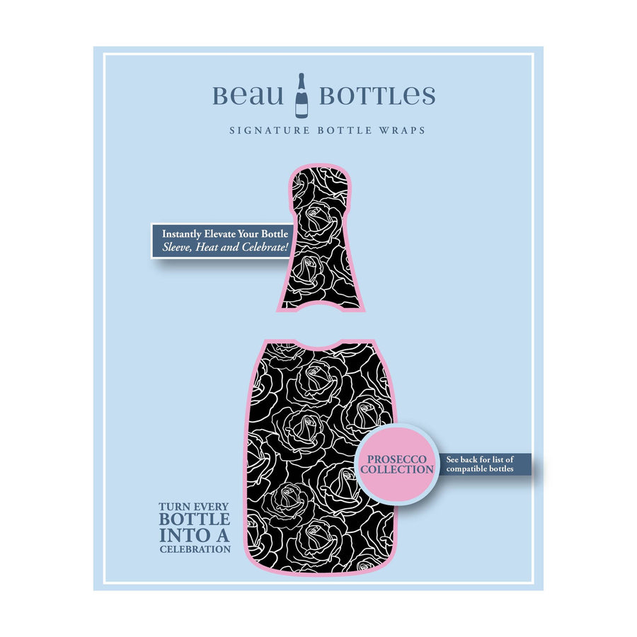 Black and White Roses Bottle Wrap on La Marca Prosecco