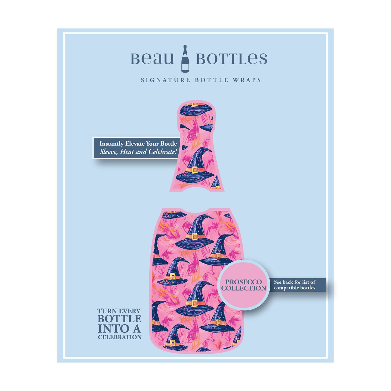 Preppy Halloween Witch Hats Bottle Wrap on La Marca Prosecco