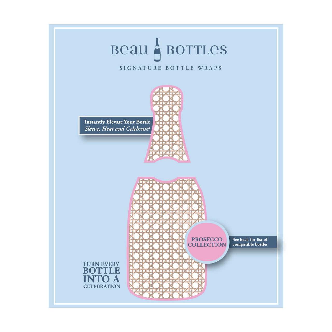 Brown and White Cane Bottle Wrap on La Marca Prosecco