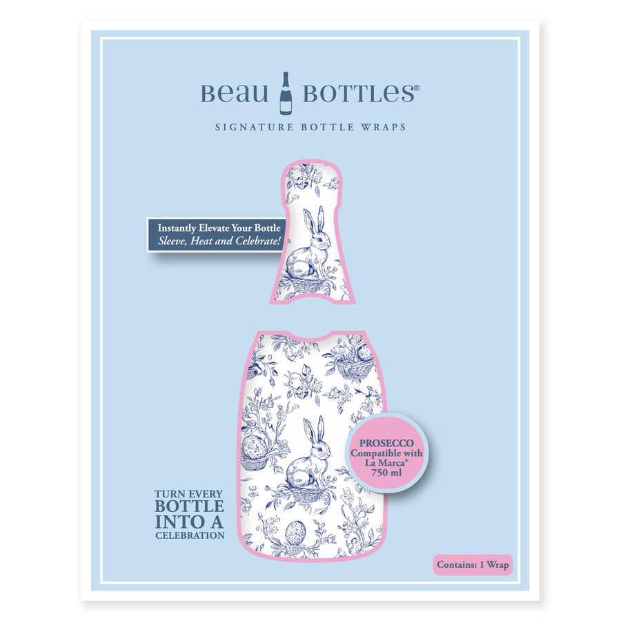 Beau Bottles Blue Easter Bunny Toile- Prosecco Collection