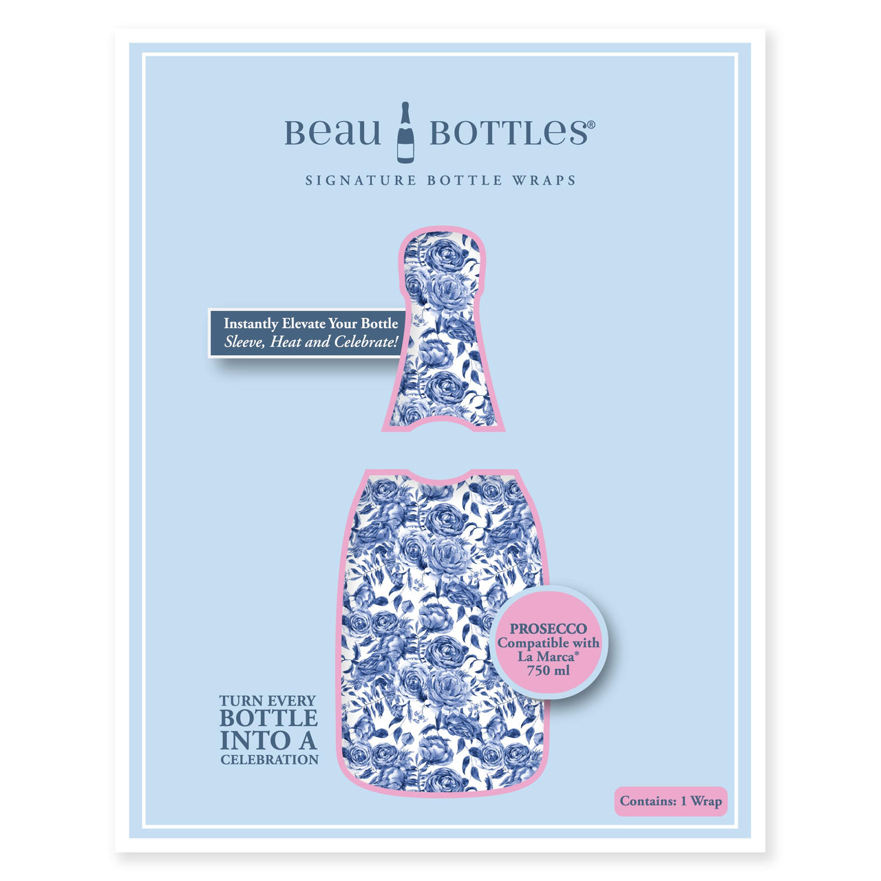 Beau Bottles Blue Porcelain Roses- Prosecco Collection